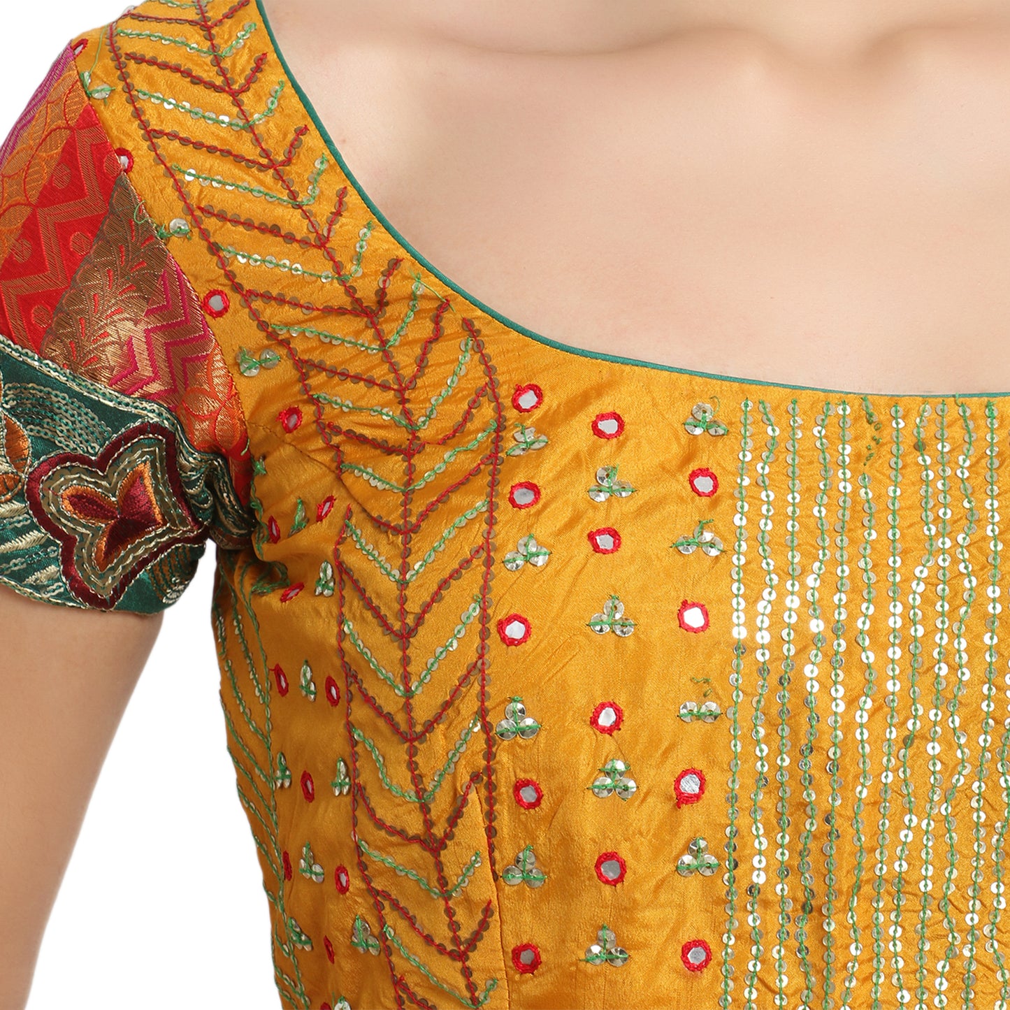 Mustard Silk Saree Blouse with Embroidery