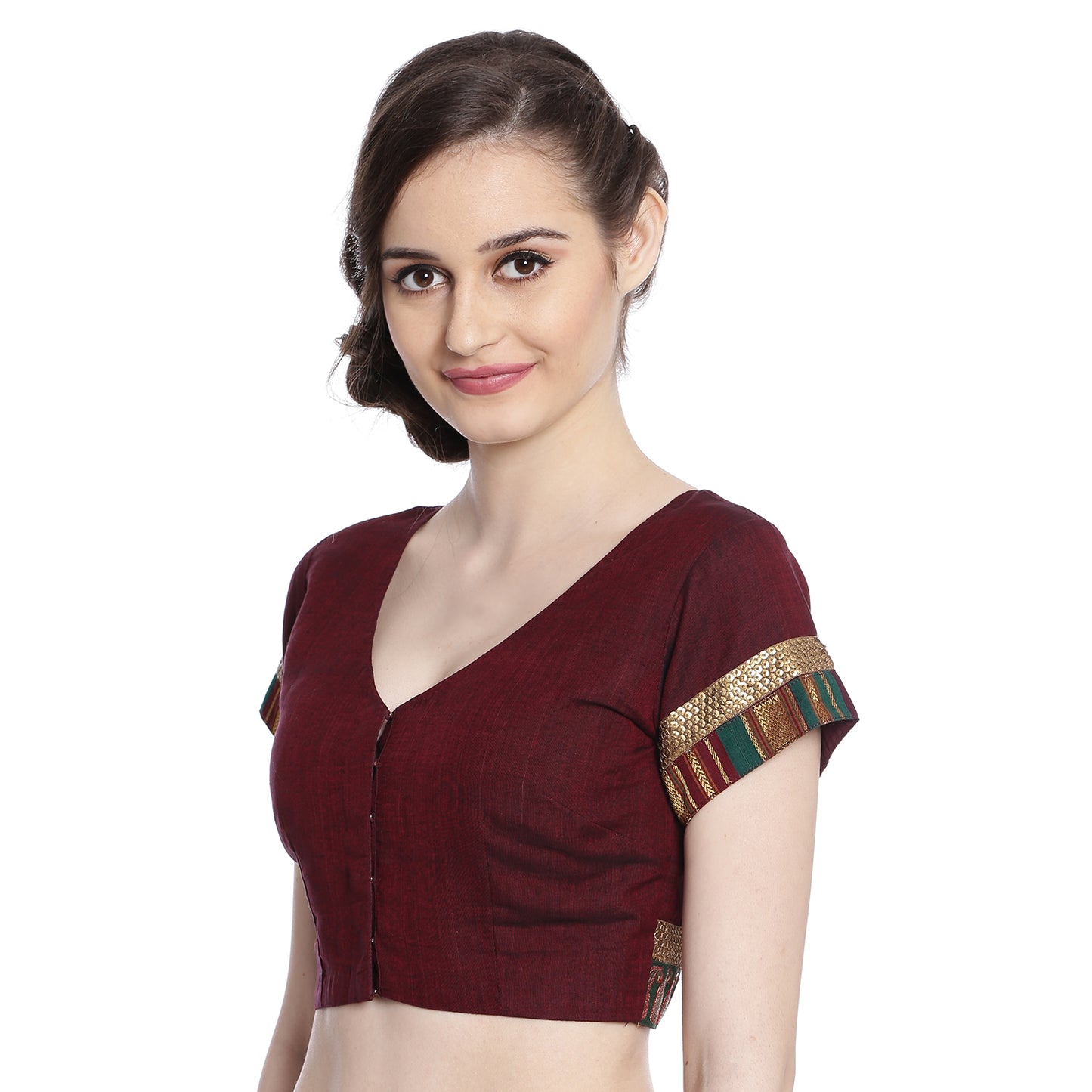 Maroon Handwoven Saree Blouse with Paisley Embroidery