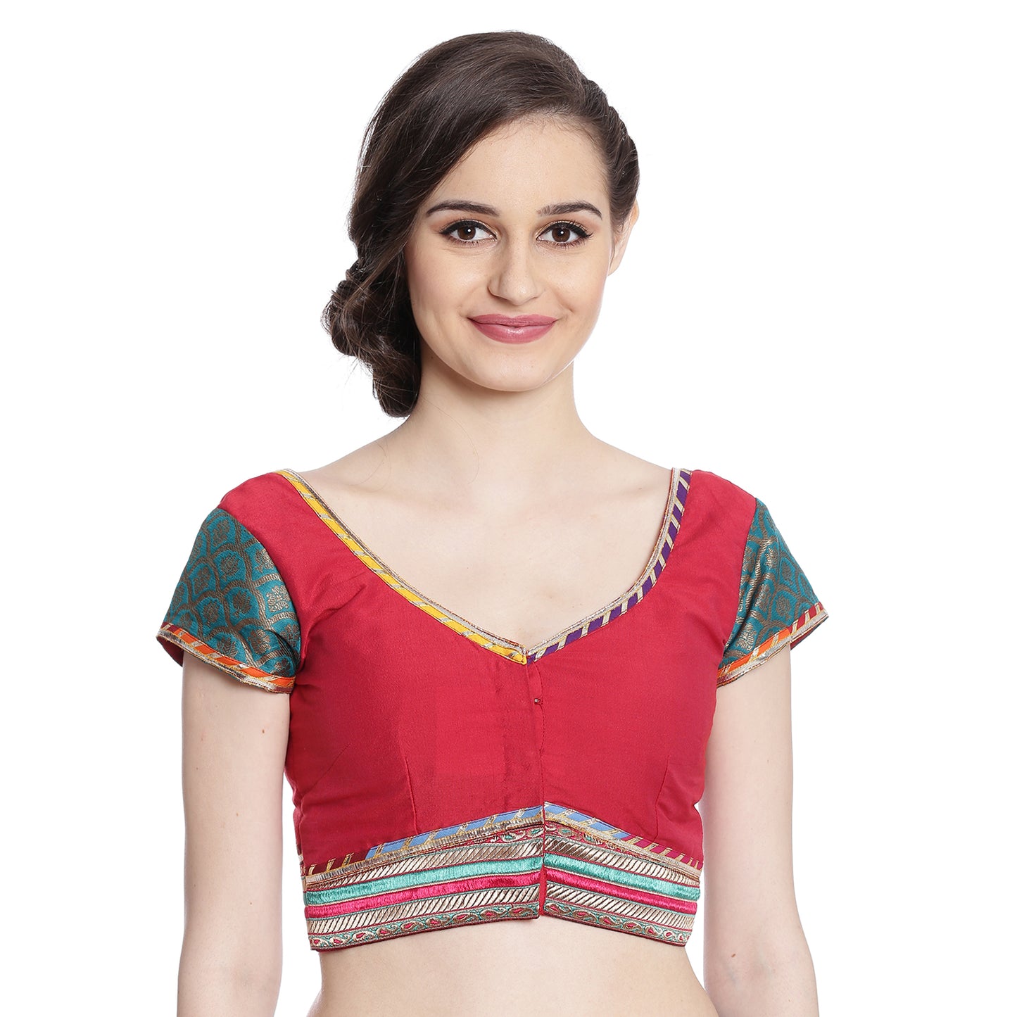 Dark Pink Cotton Silk Saree Blouse with Zari Borders