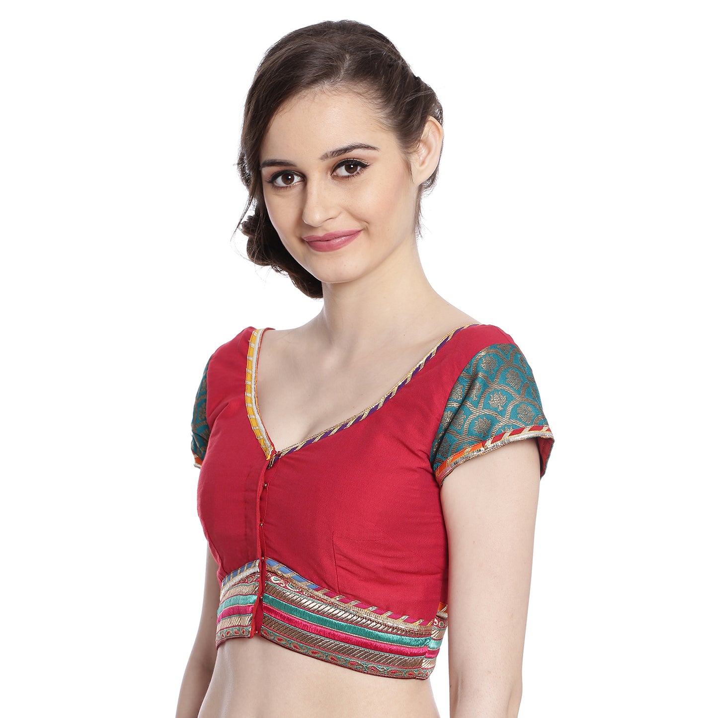 Dark Pink Cotton Silk Saree Blouse with Zari Borders