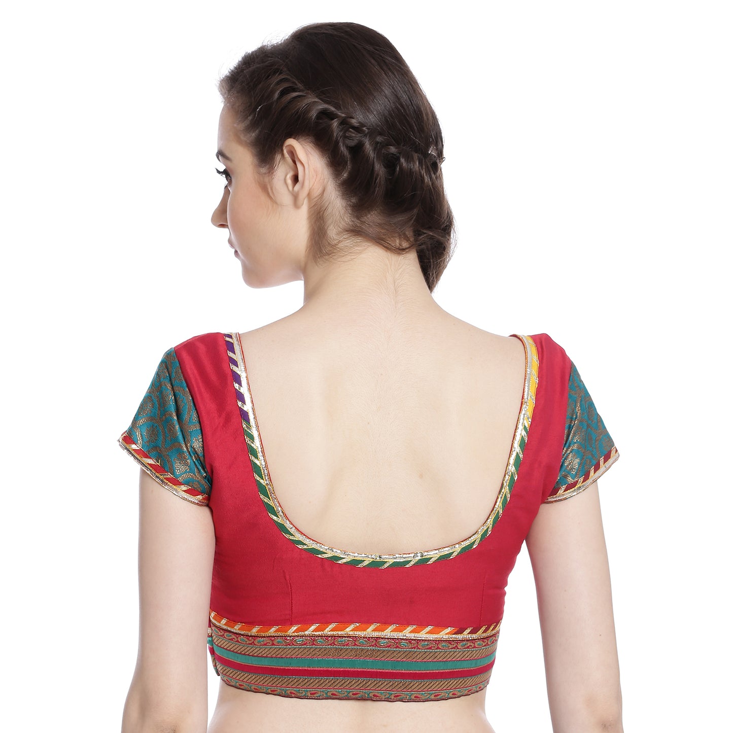 Dark Pink Cotton Silk Saree Blouse with Zari Borders