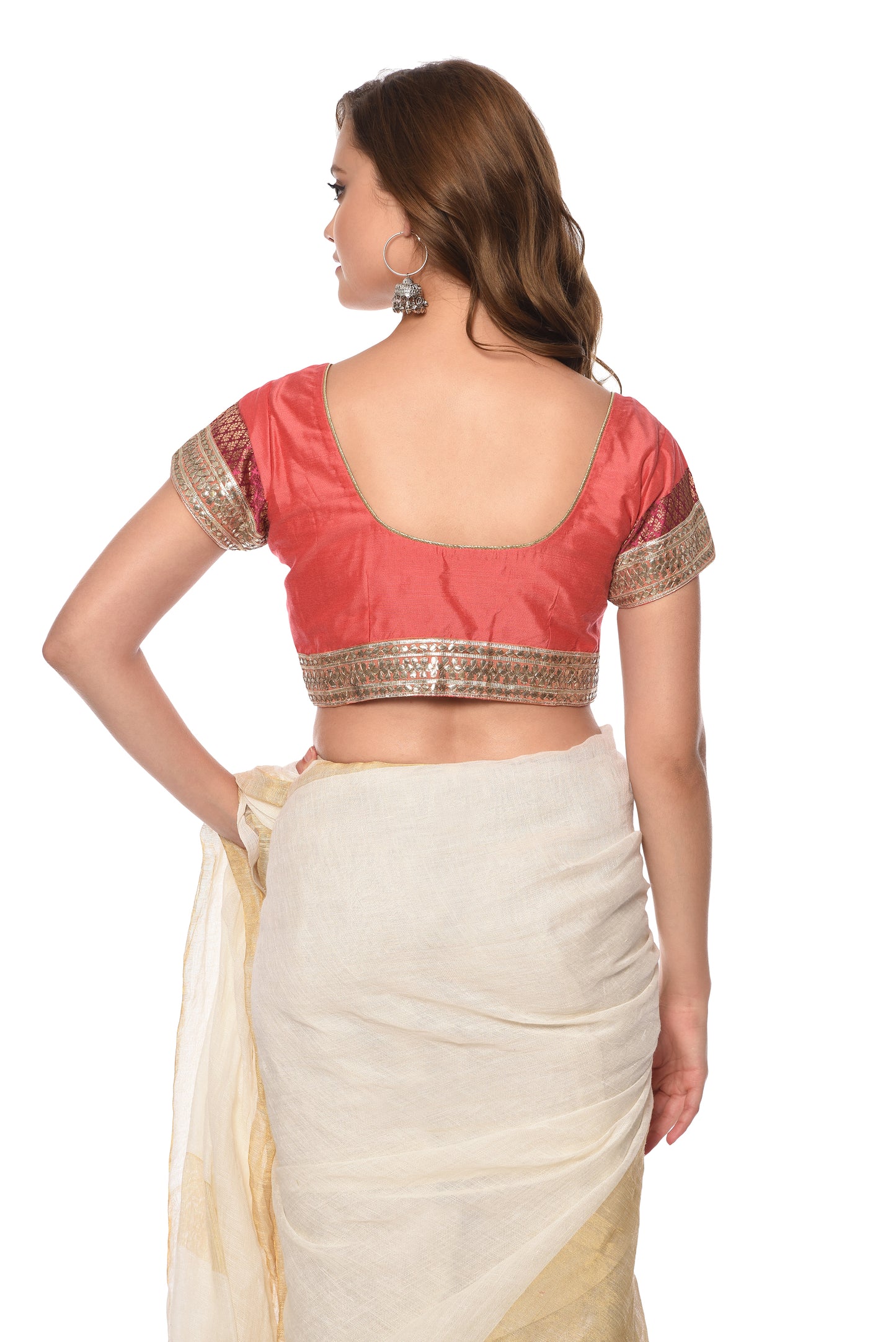 Pink Cotton Silk Saree Blouse with Gota Embroidery