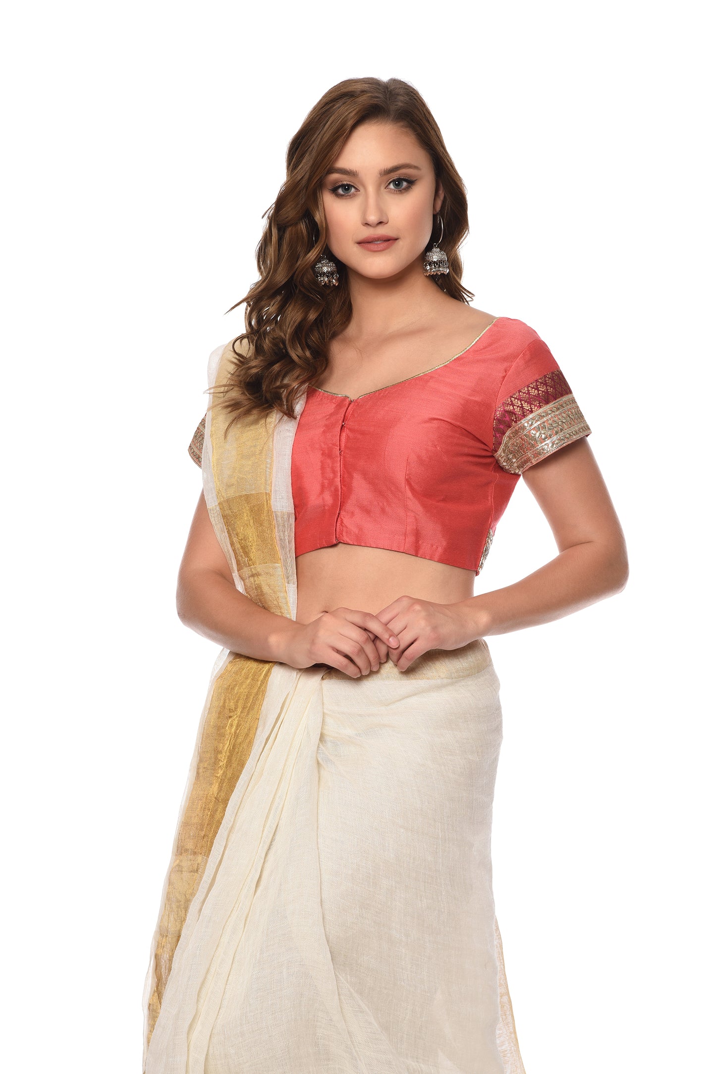 Pink Cotton Silk Saree Blouse with Gota Embroidery