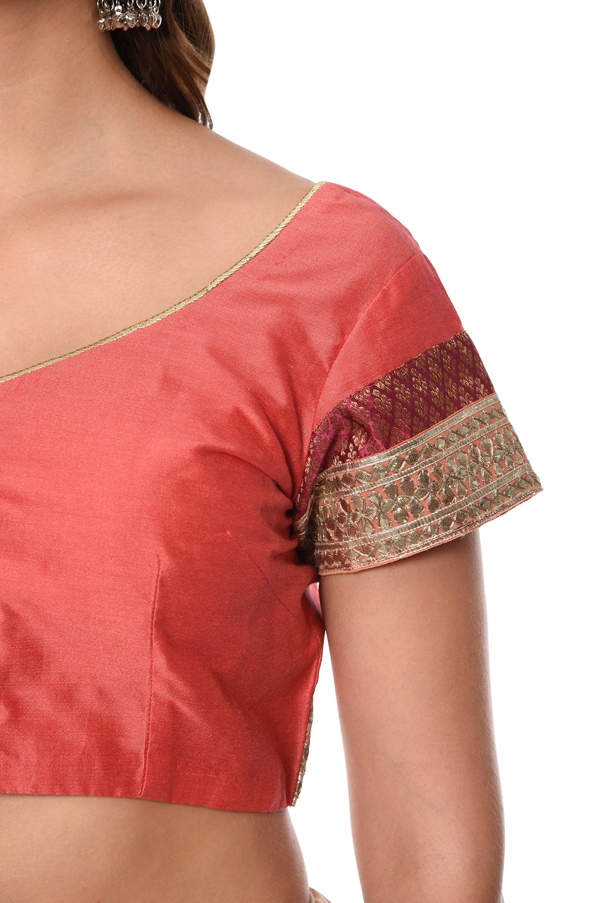 Pink Cotton Silk Saree Blouse with Gota Embroidery