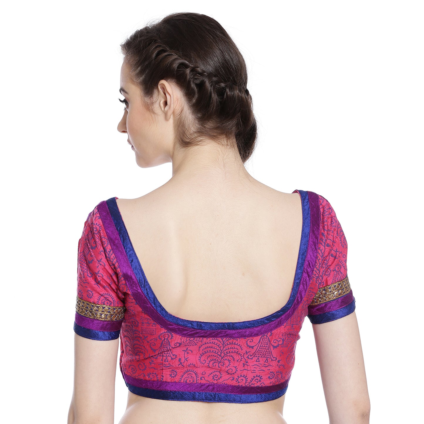 Pink Warli Print Cotton Silk Saree Blouse with Embroidery
