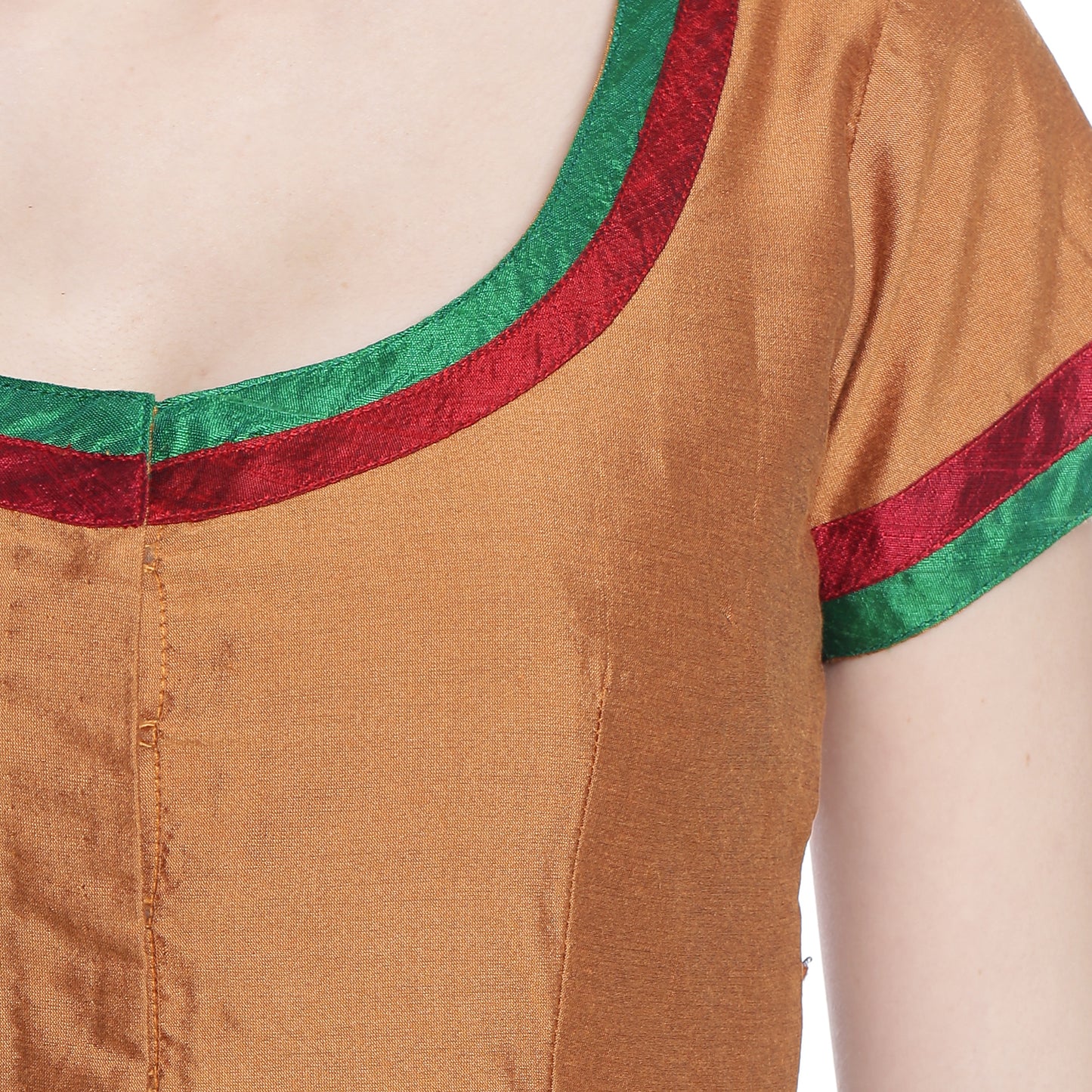 Brown Cotton Silk Saree Blouse with Floral Embroidery