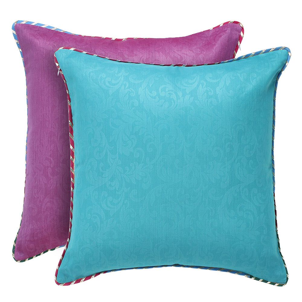 Purple Turquoise Self Texture Reversible Cushion Cover (Set of 2pcs)