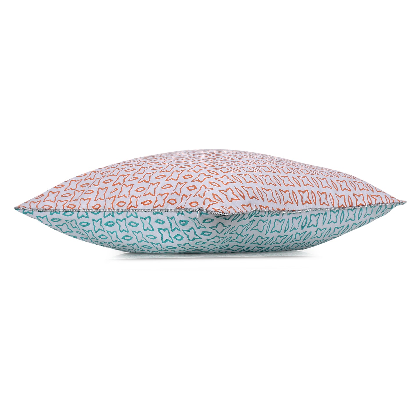 Green orange Block printed Reversible Cushion Cover (Set of 2 pcs)