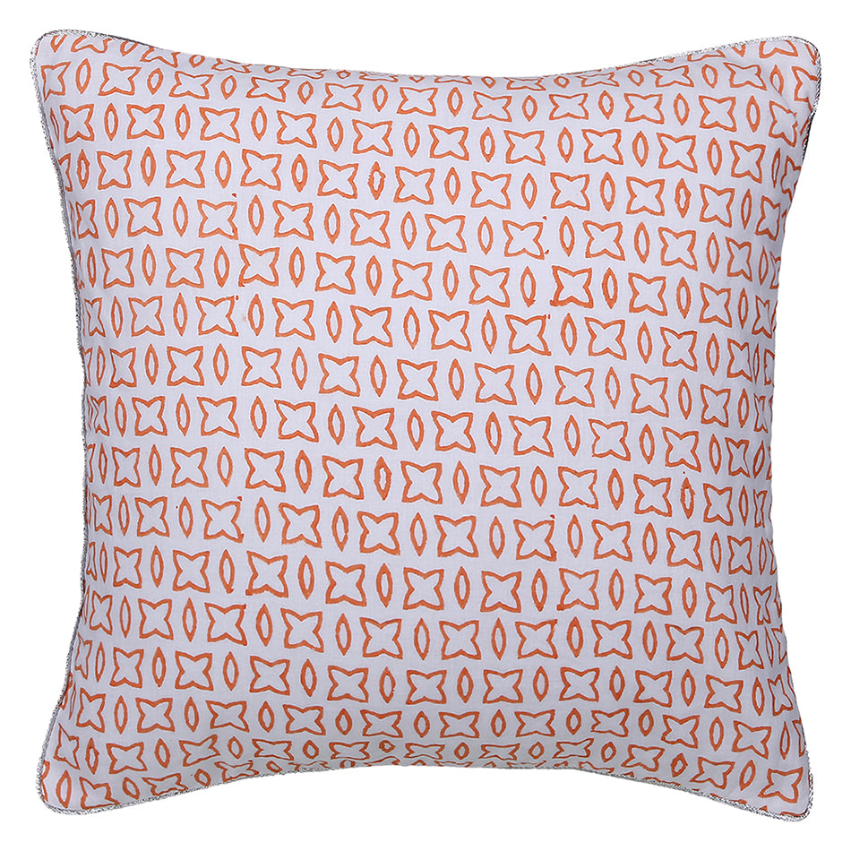 Green orange Block printed Reversible Cushion Cover (Set of 2 pcs)