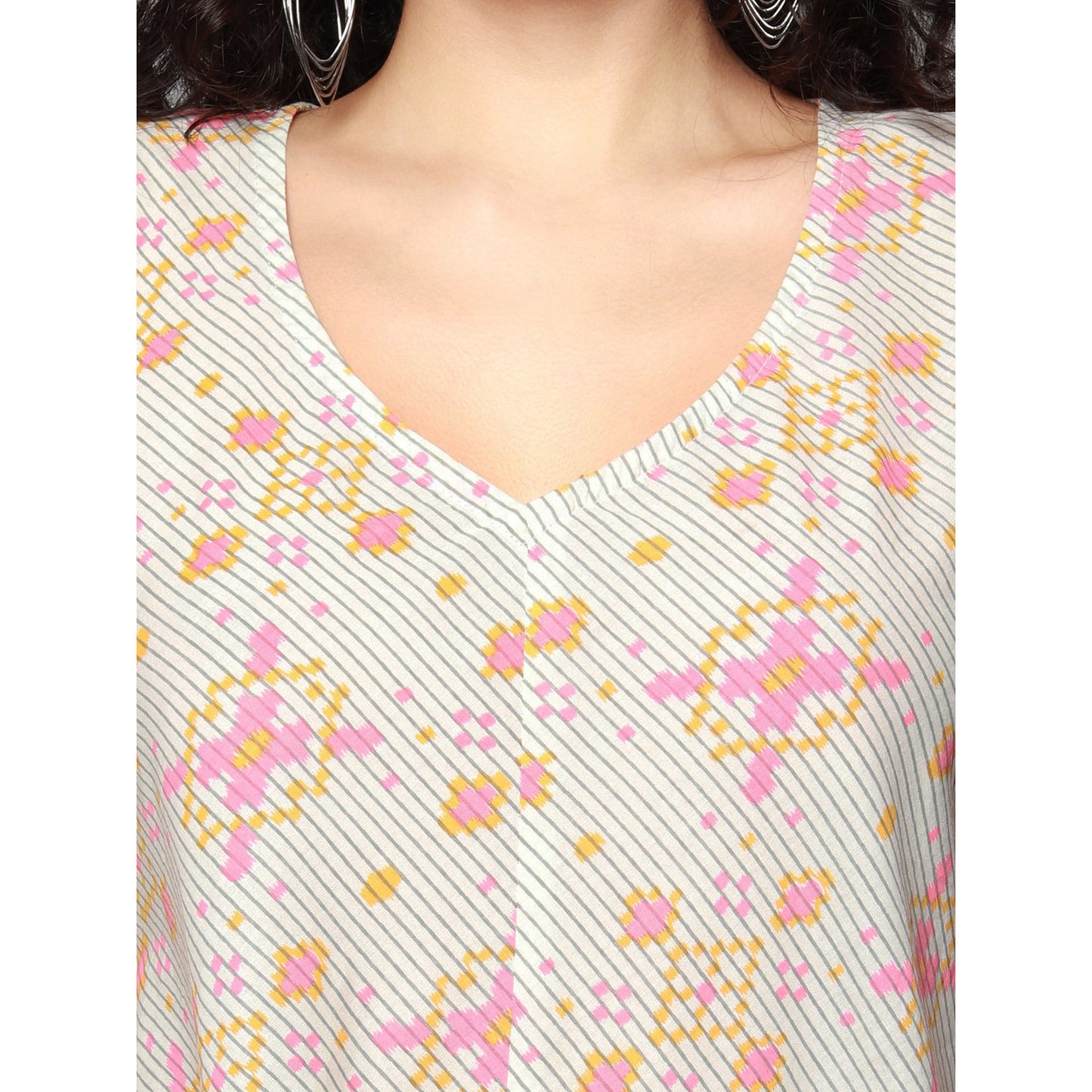 Ivory Ikat Print Cotton Dress