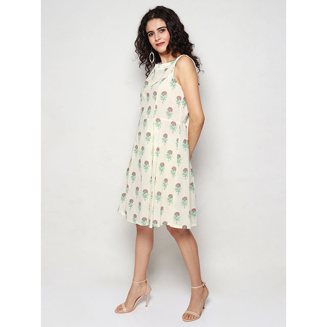Ivory Dress with Carnation Floral Prints