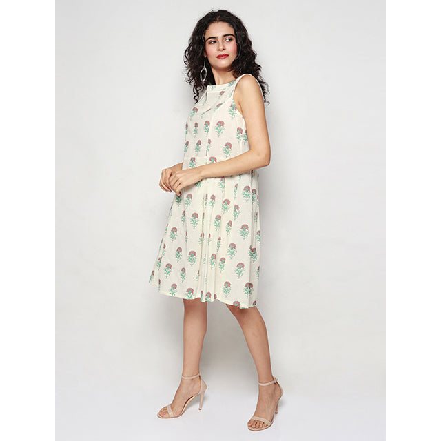 Ivory Dress with Carnation Floral Prints