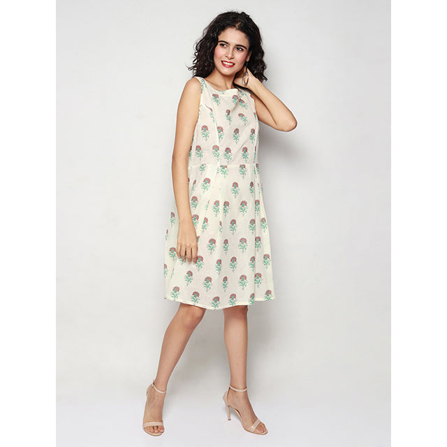 Ivory Dress with Carnation Floral Prints