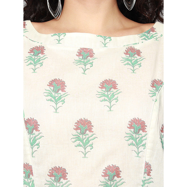 Ivory Dress with Carnation Floral Prints