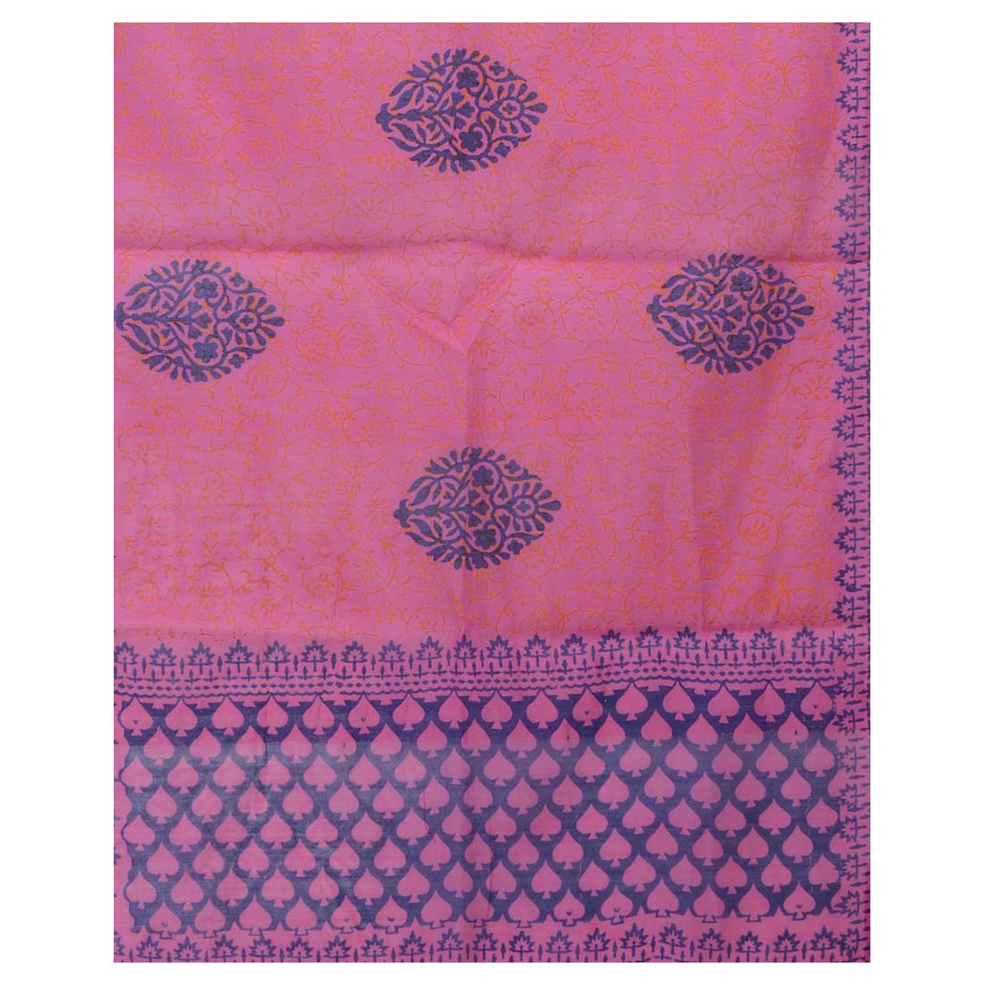 Pink Block Printed Cotton Silk Stole