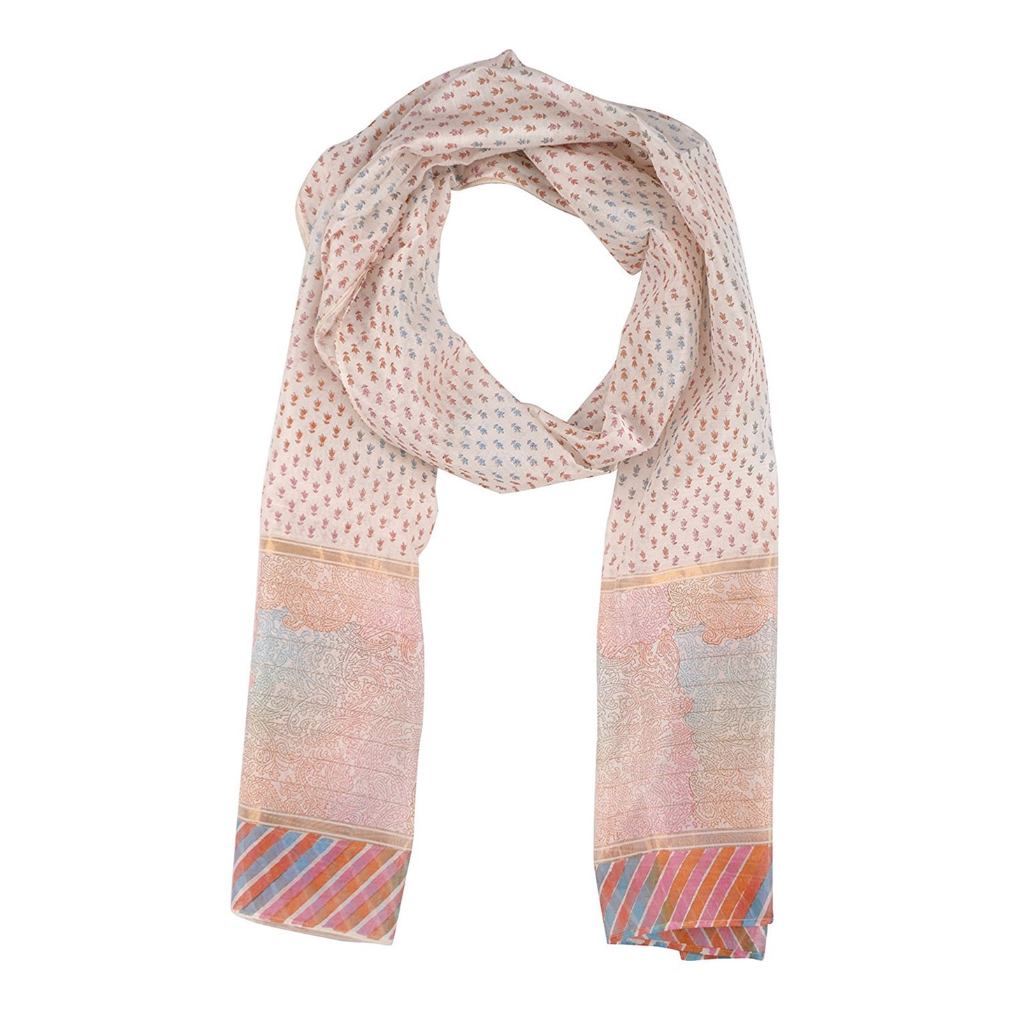 Ivory Cotton Silk Block Print Stole