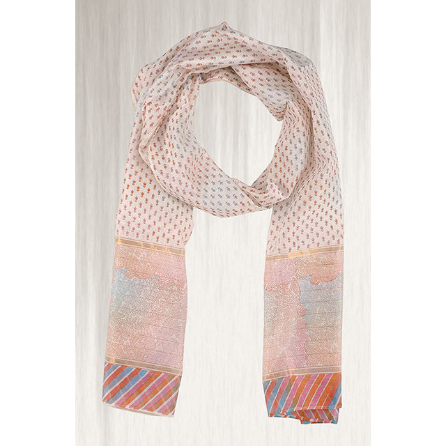 Ivory Cotton Silk Block Print Stole