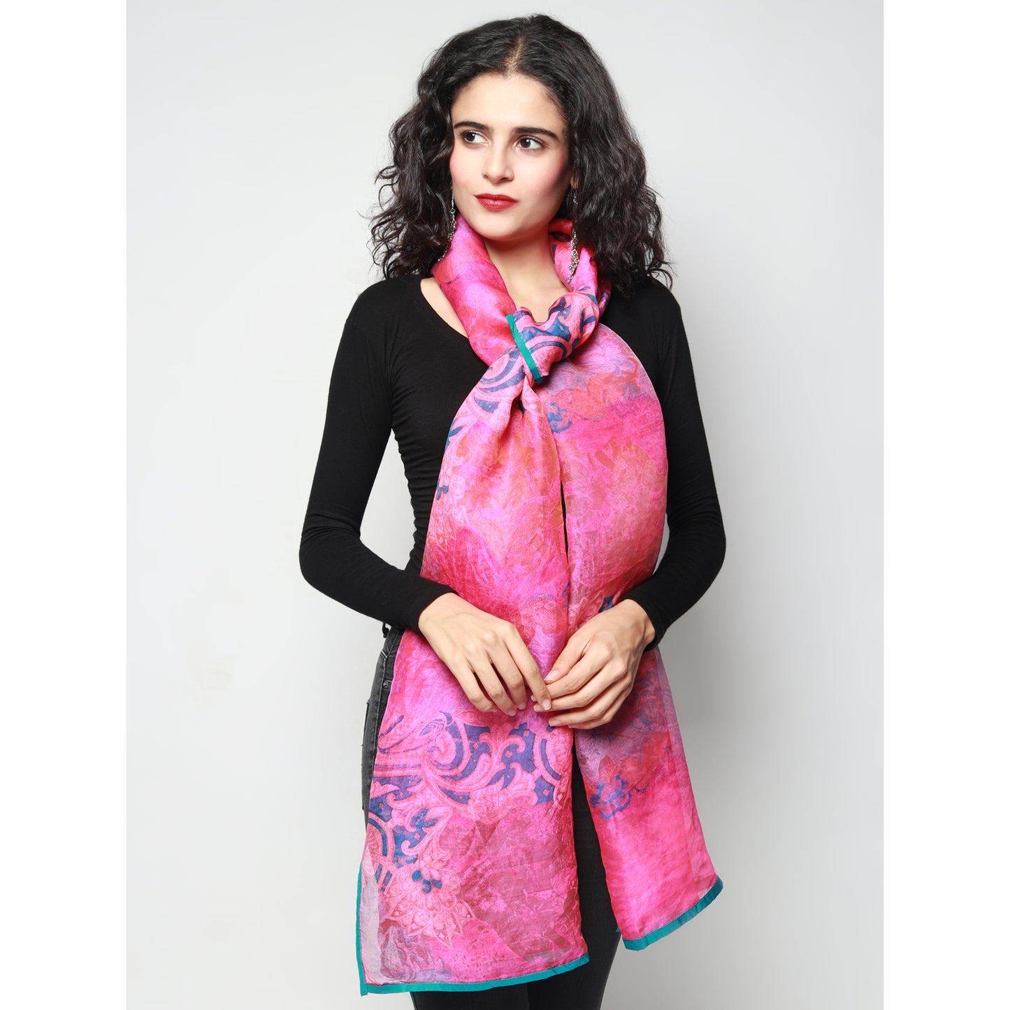 Pink Silk Chanderi Abstract Print Stole