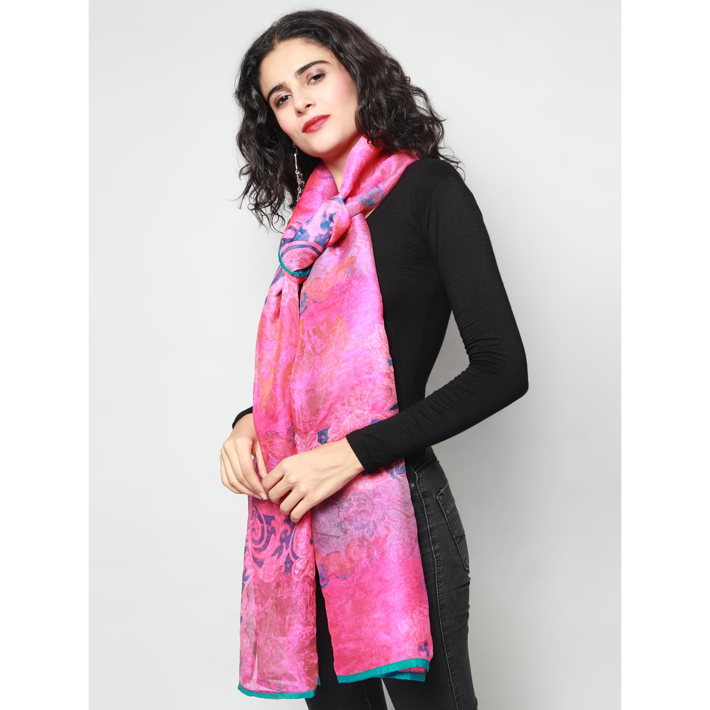 Pink Silk Chanderi Abstract Print Stole