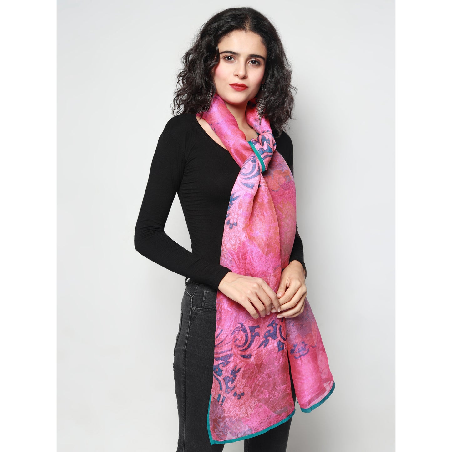 Pink Silk Chanderi Abstract Print Stole