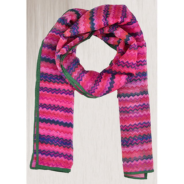 Pink Zig Zag Print Chanderi Silk Stole
