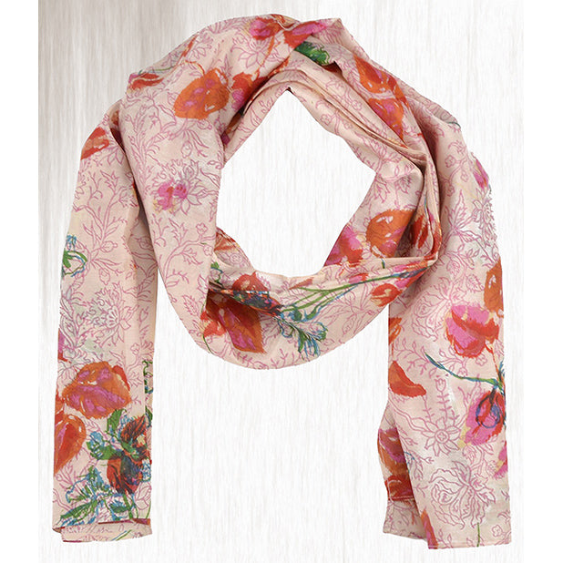 Floral Print Cotton Silk Stole