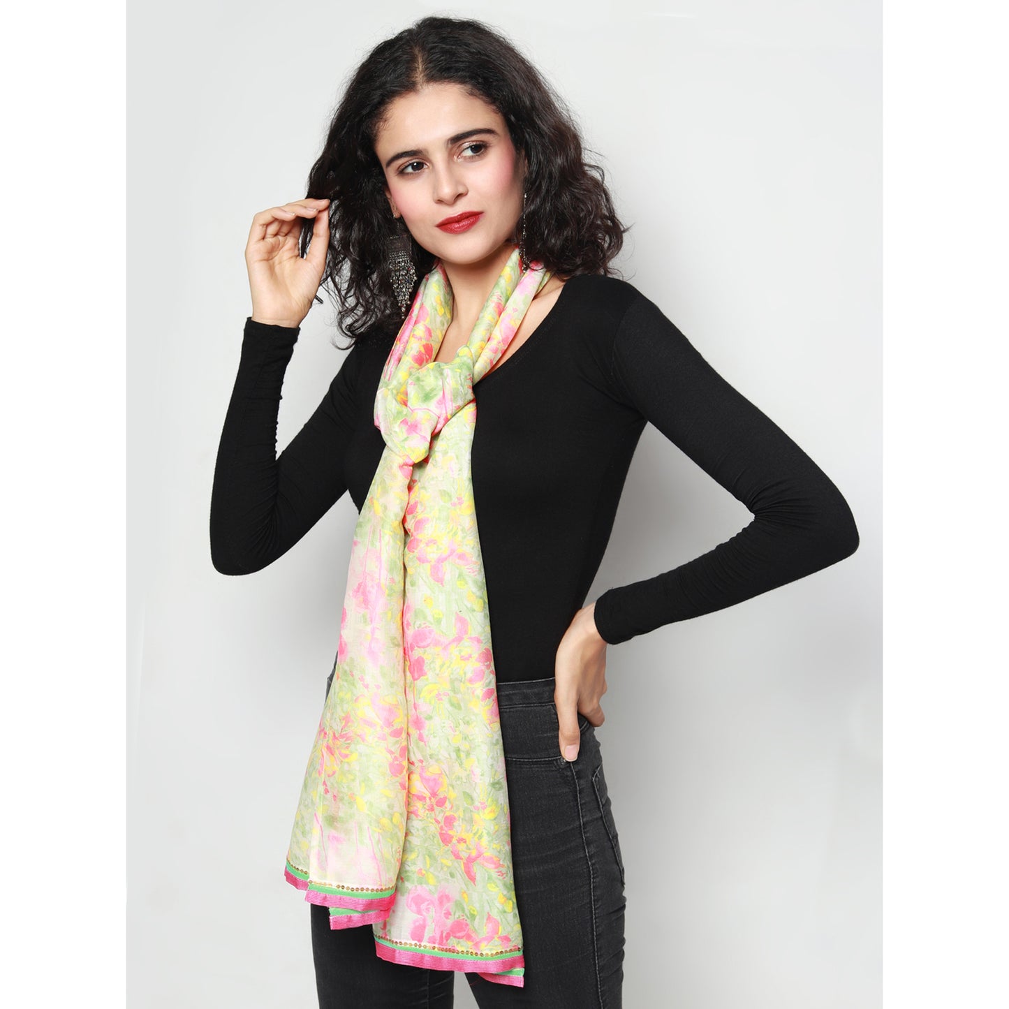 Ivory Digital Printed Cotton Silk Stole