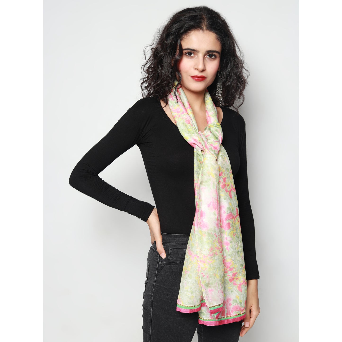 Ivory Digital Printed Cotton Silk Stole