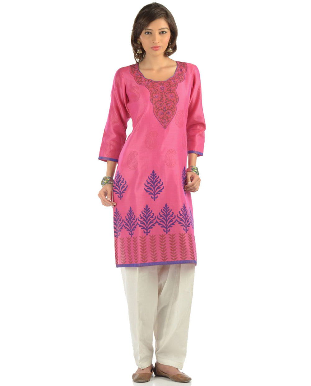 Pink Block Print Chanderi Kurta