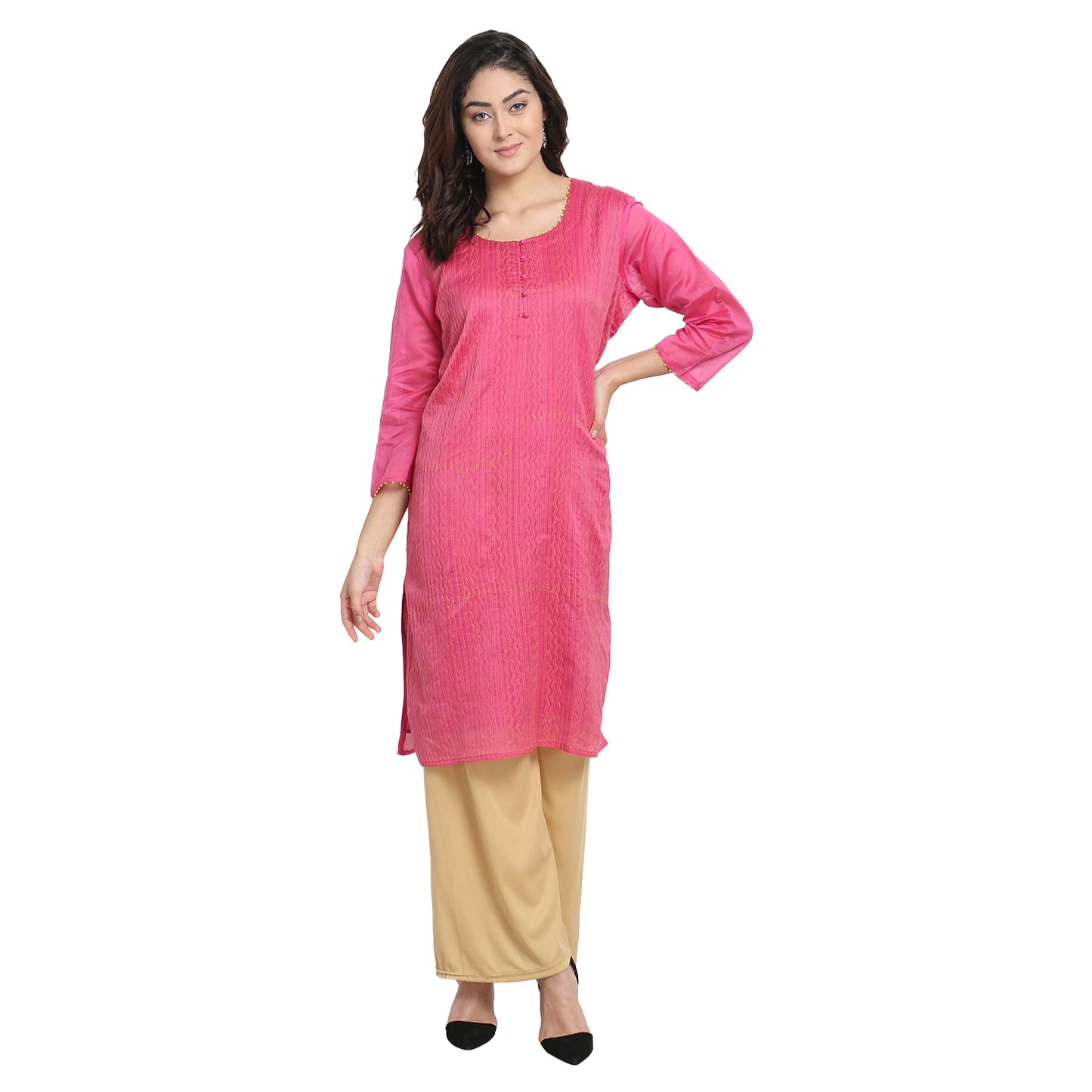 Pink Cotton Silk Embroidered Kurta