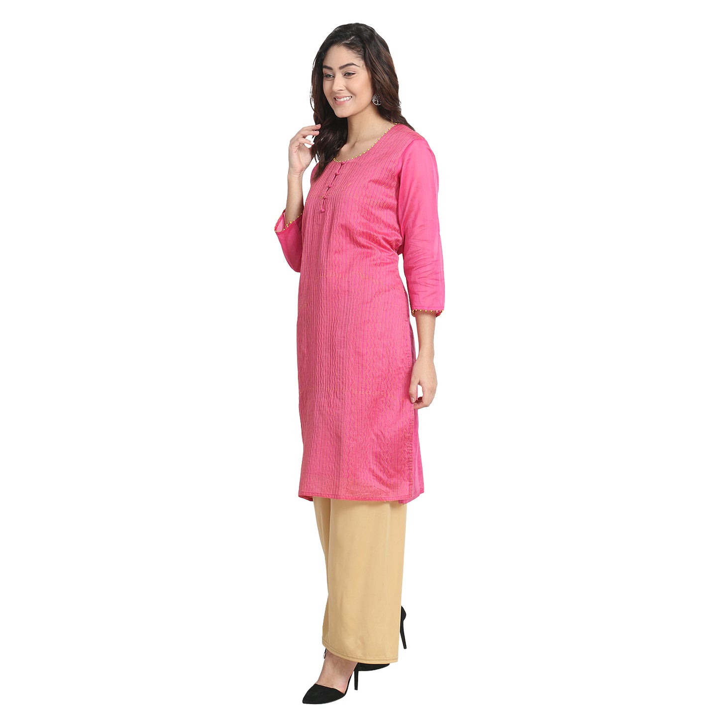 Pink Cotton Silk Embroidered Kurta