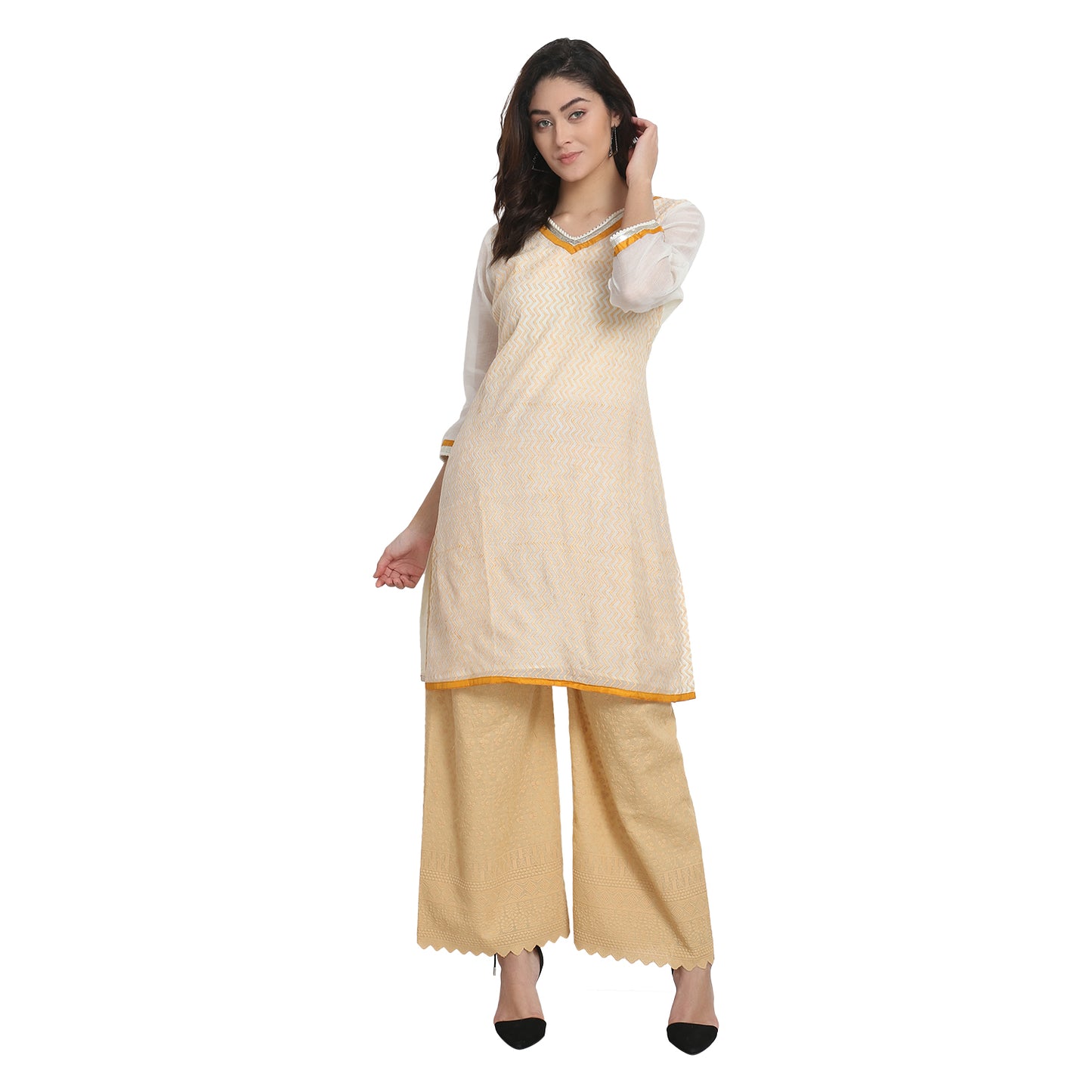 White Cotton Silk Embroidered Kurta