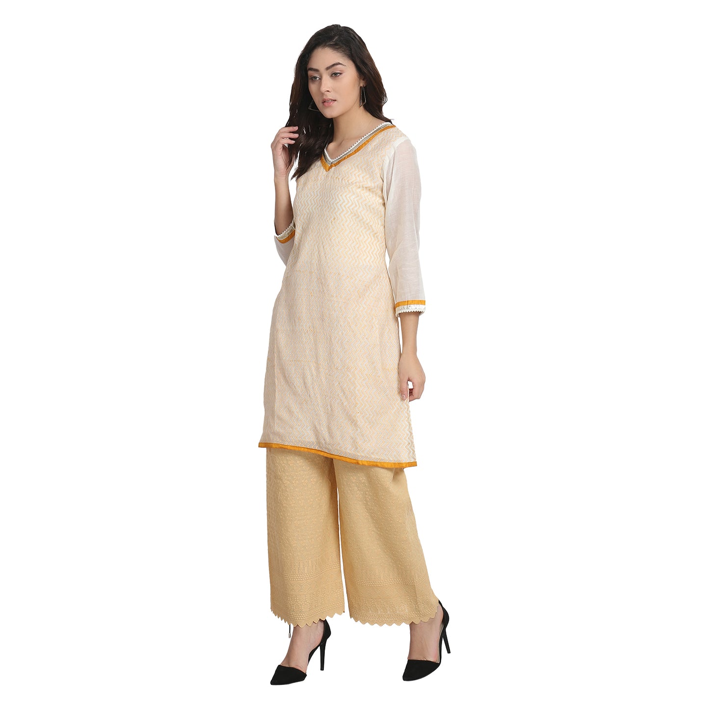 White Cotton Silk Embroidered Kurta