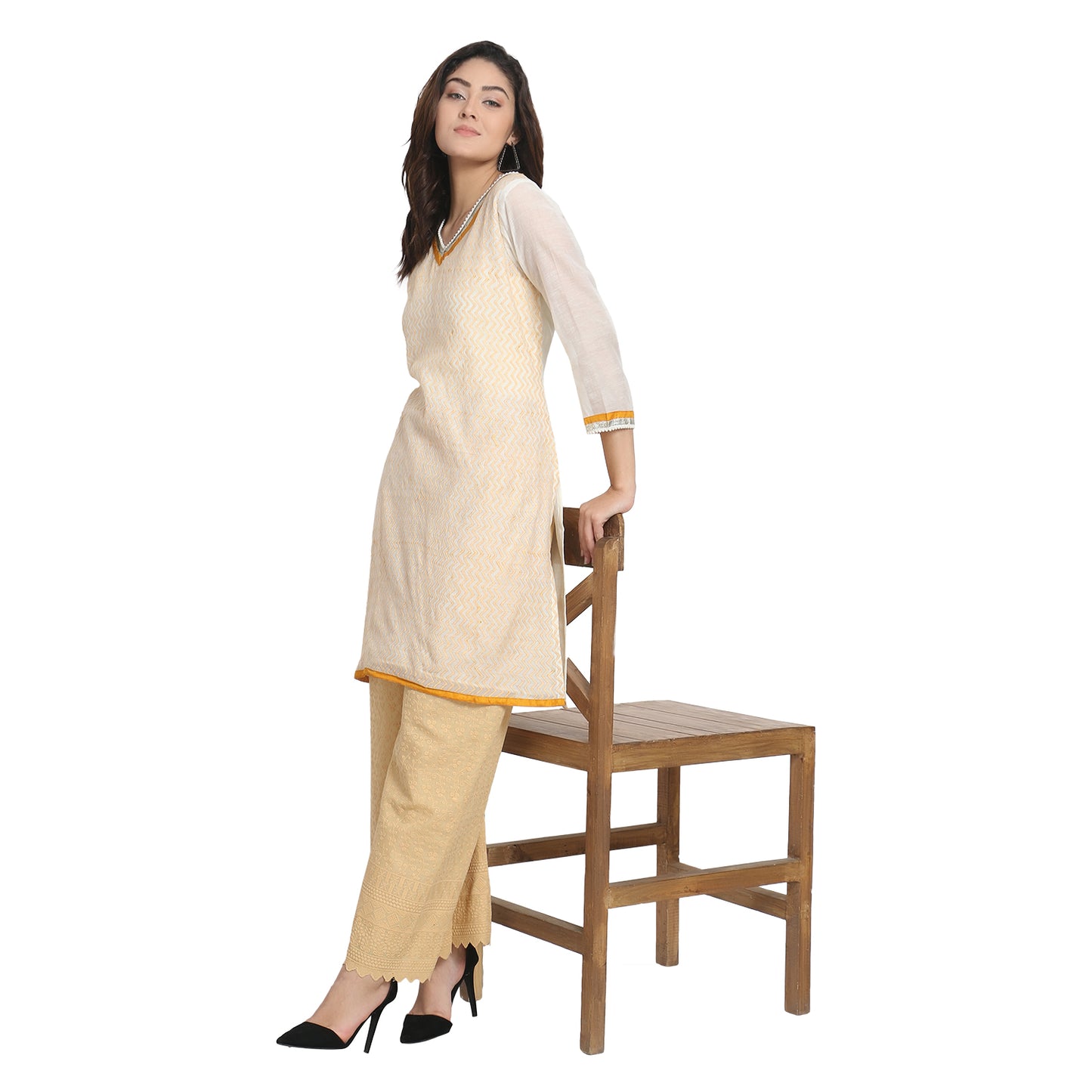 White Cotton Silk Embroidered Kurta