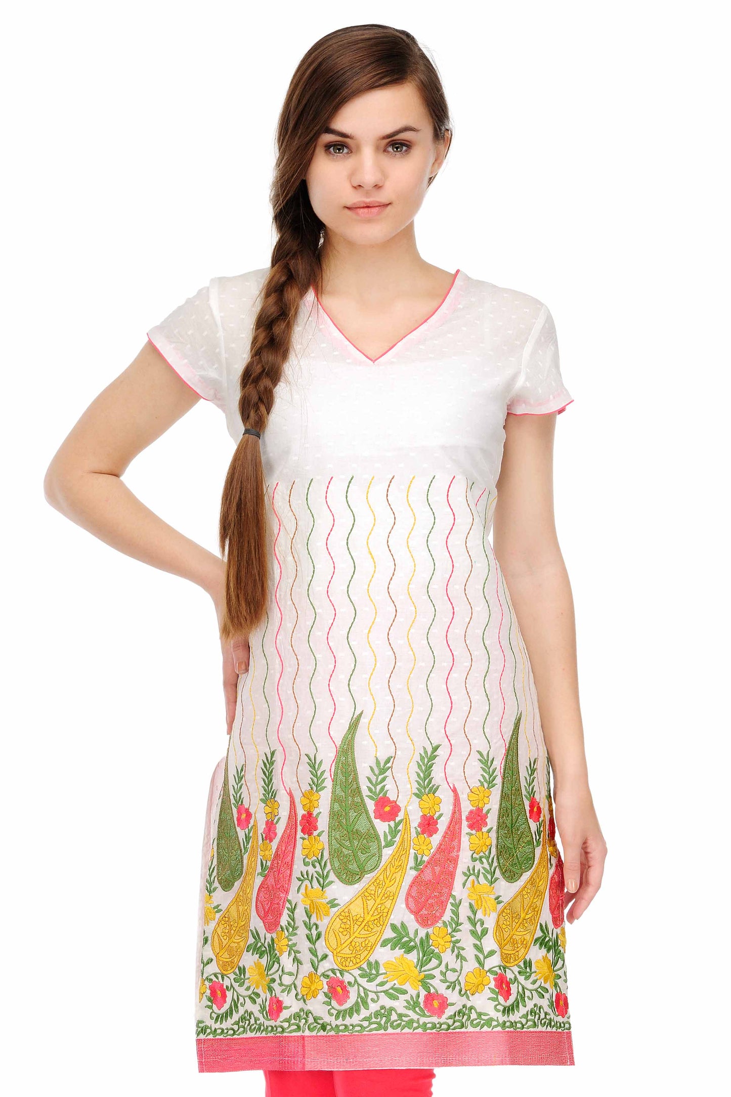 Ivory Embroidered Short Kurta