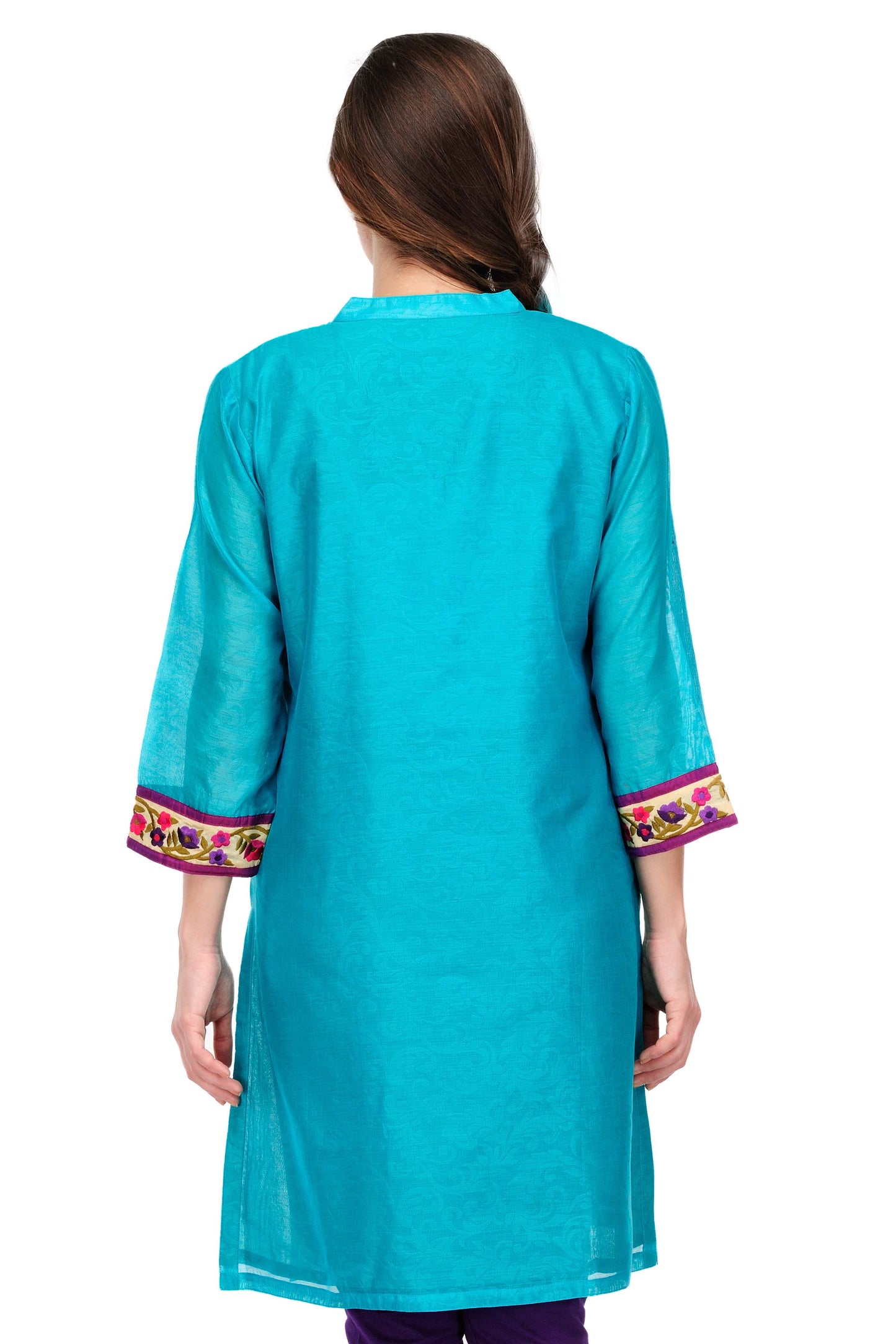 Turquoise Cotton Silk Embroidery Kurta