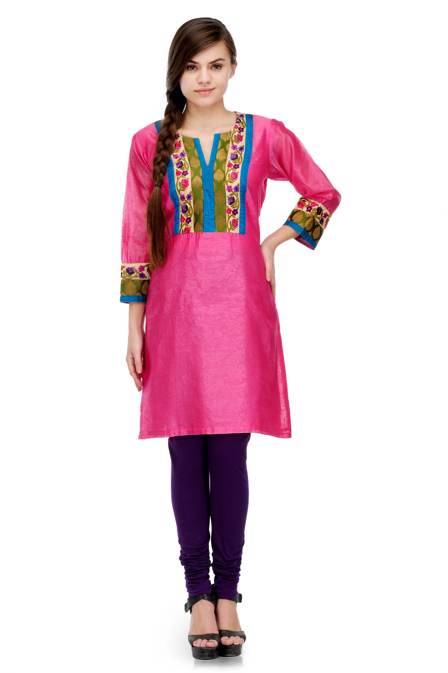 Pink Cotton Silk Embroidery Kurta