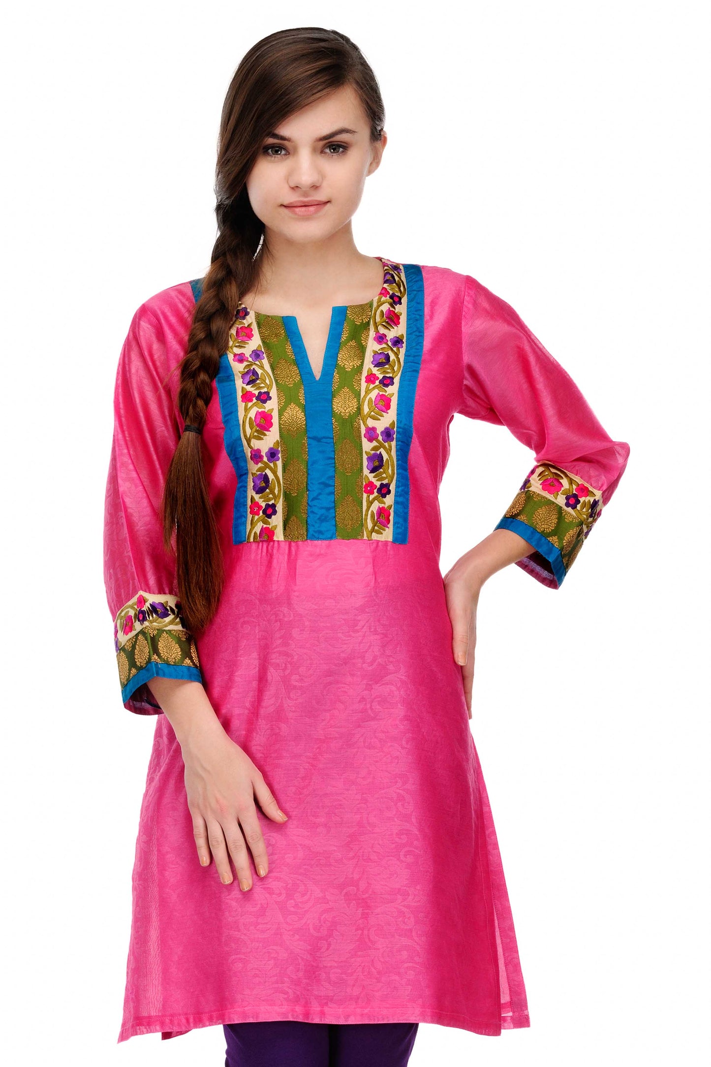 Pink Cotton Silk Embroidery Kurta