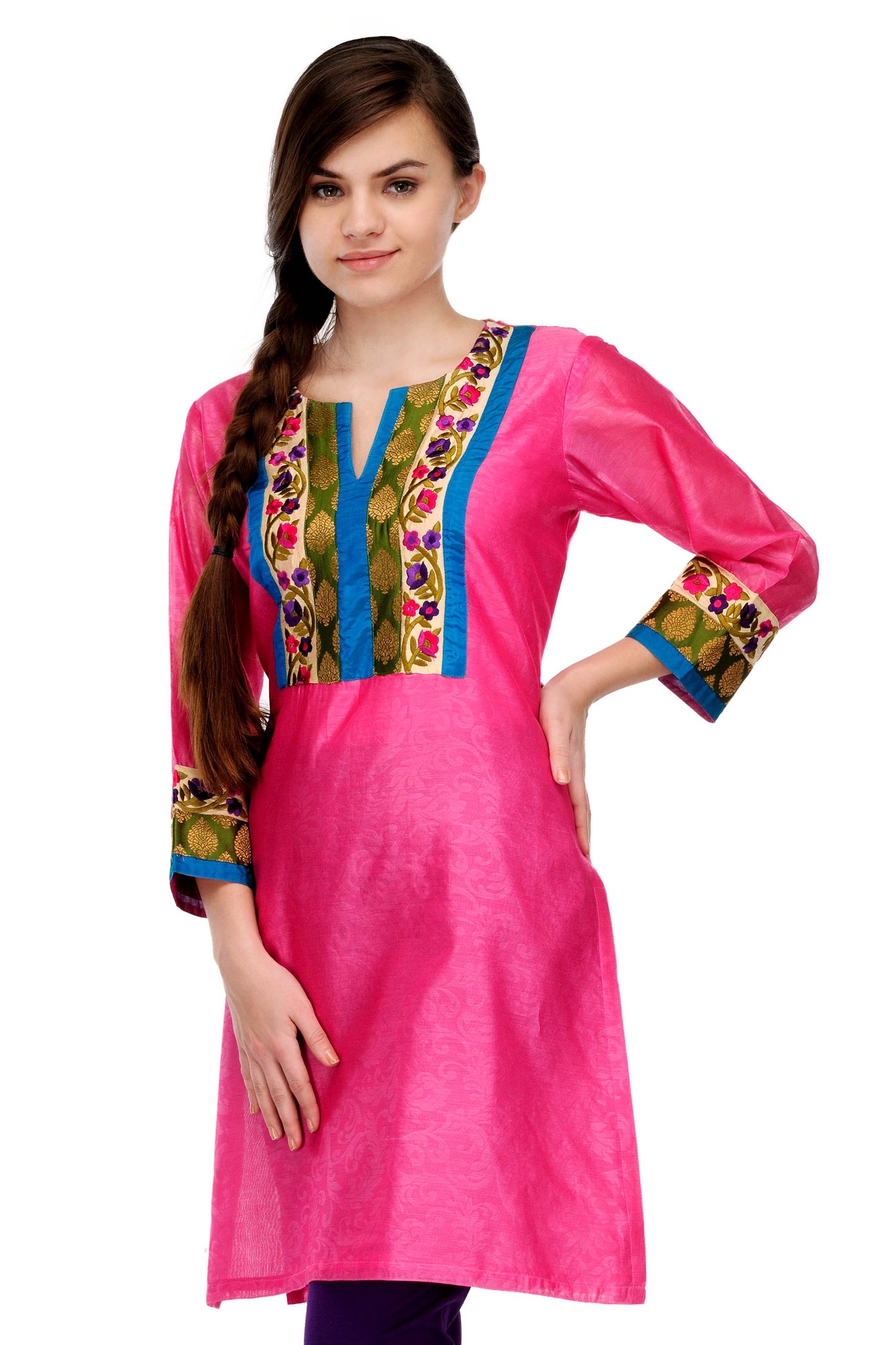 Pink Cotton Silk Embroidery Kurta