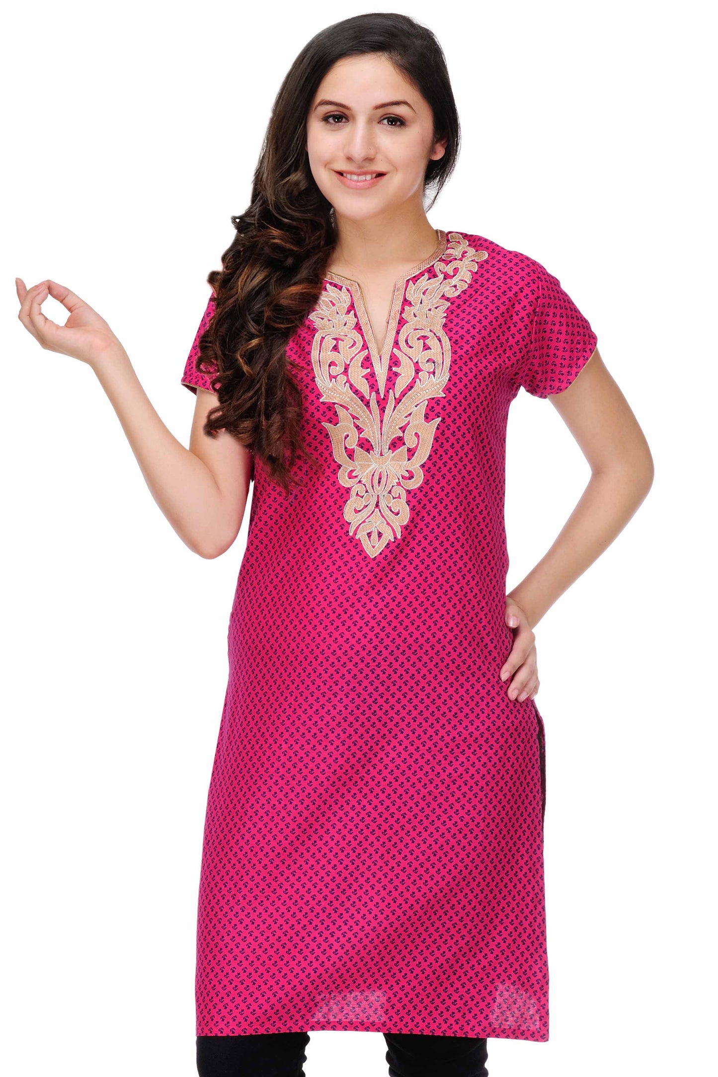 Pink Cotton Embroidery Kurta
