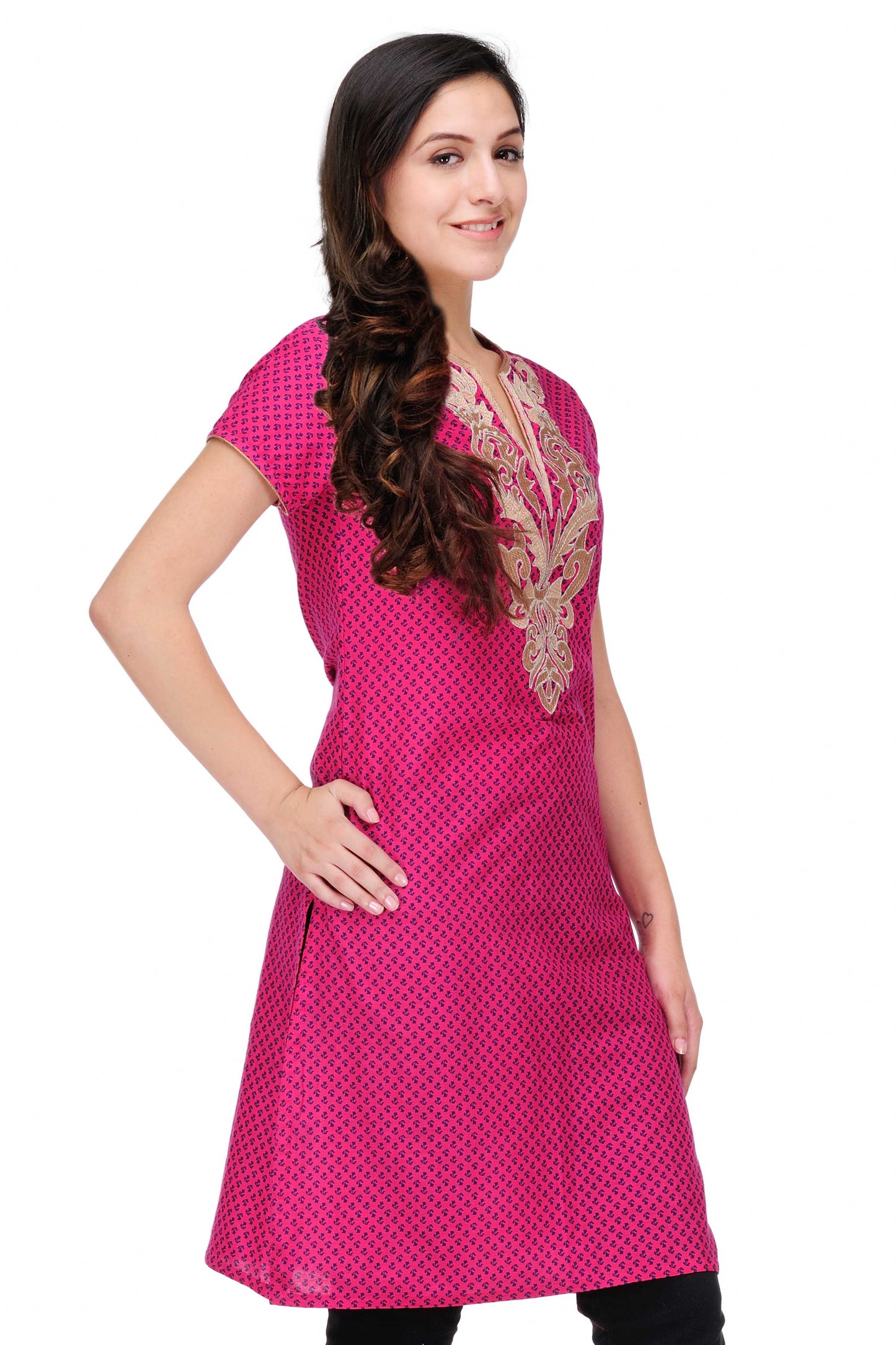 Pink Cotton Embroidery Kurta