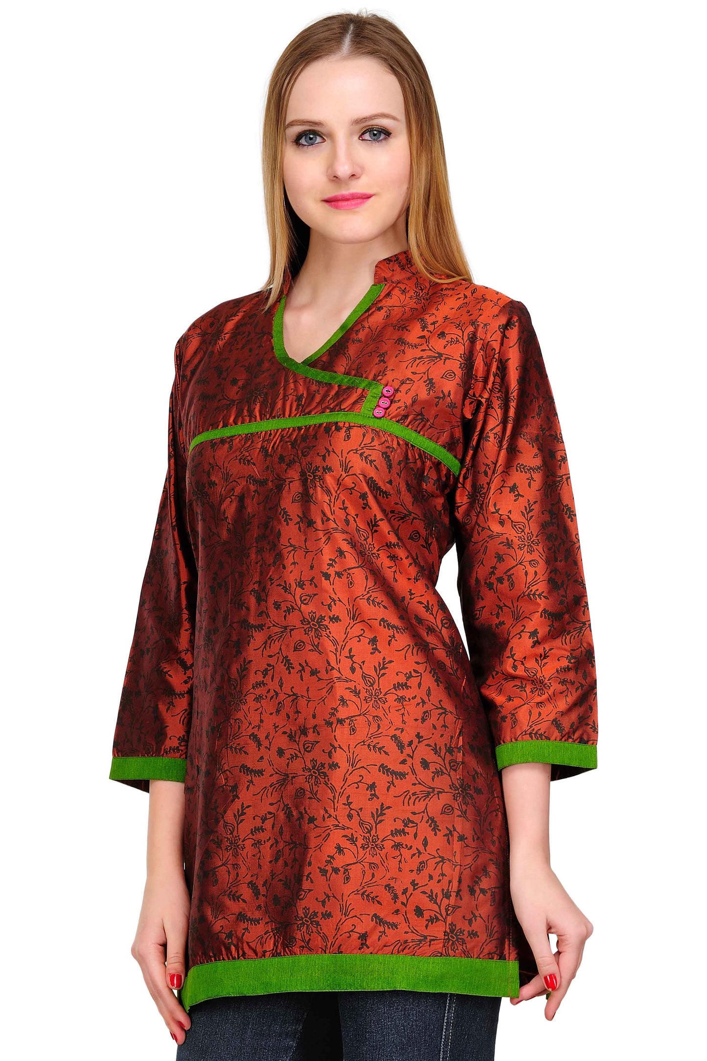 Brown Shaded pure silk block print tunic