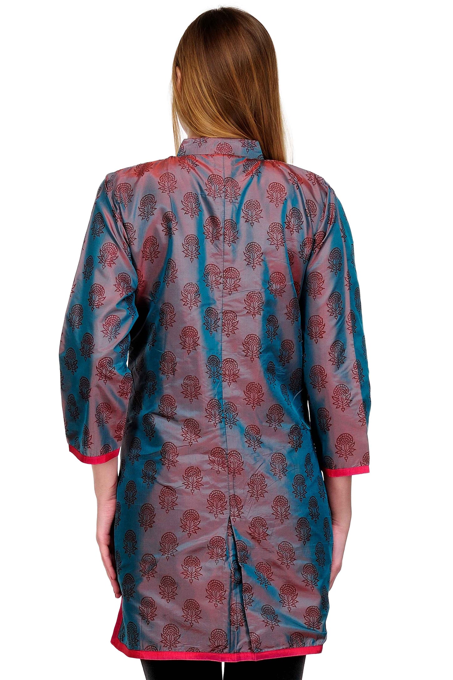 Grey Blue shaded Silk Block Print Tunic