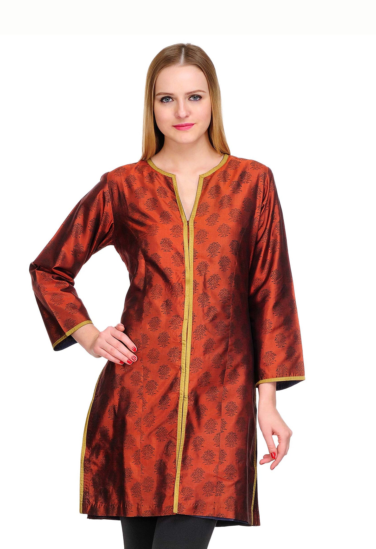 Brown black shaded Silk Block Print Tunic
