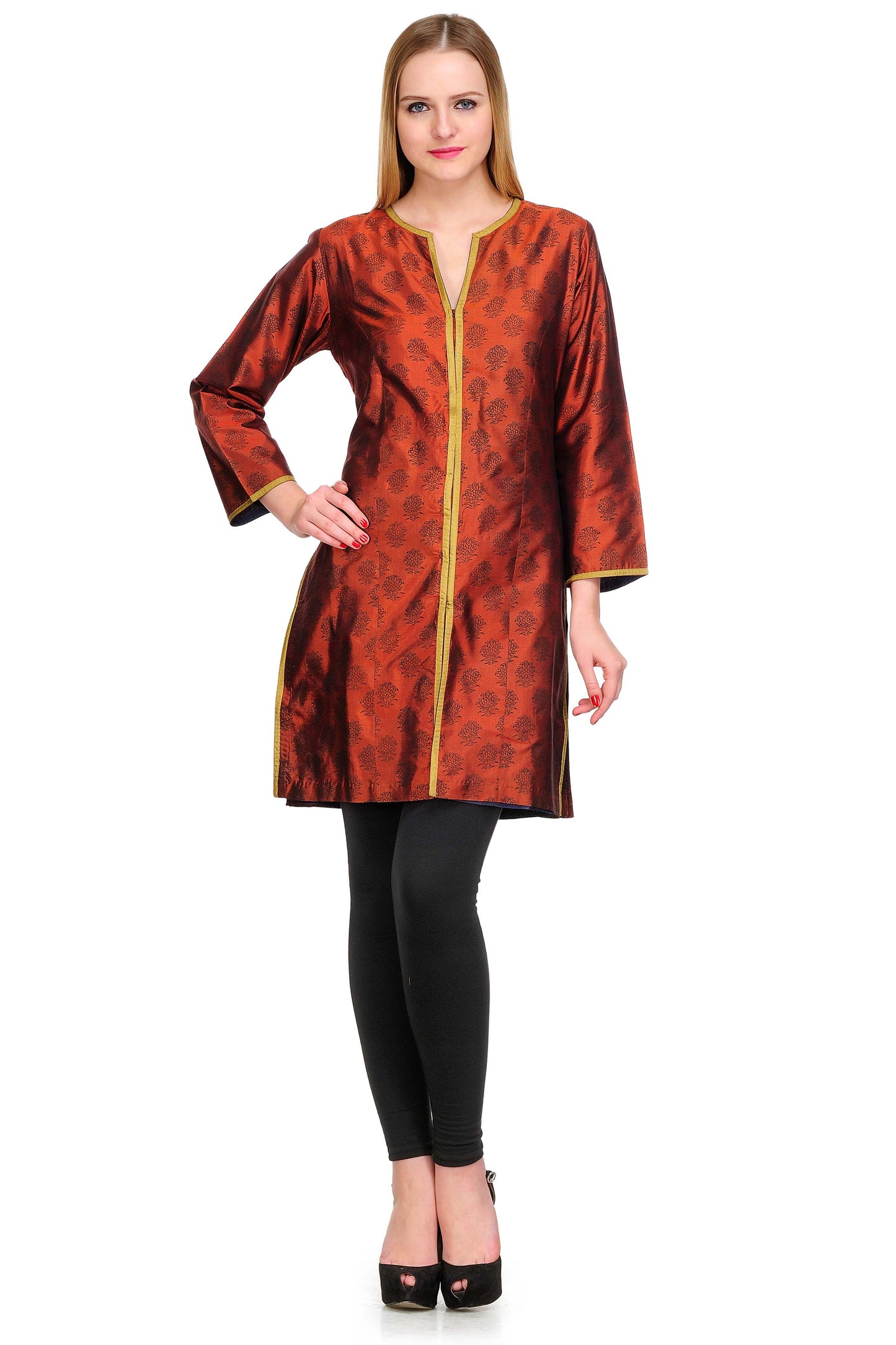 Brown black shaded Silk Block Print Tunic