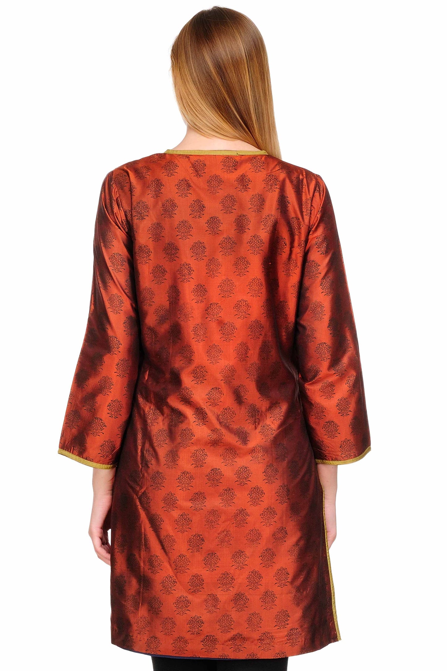 Brown black shaded Silk Block Print Tunic