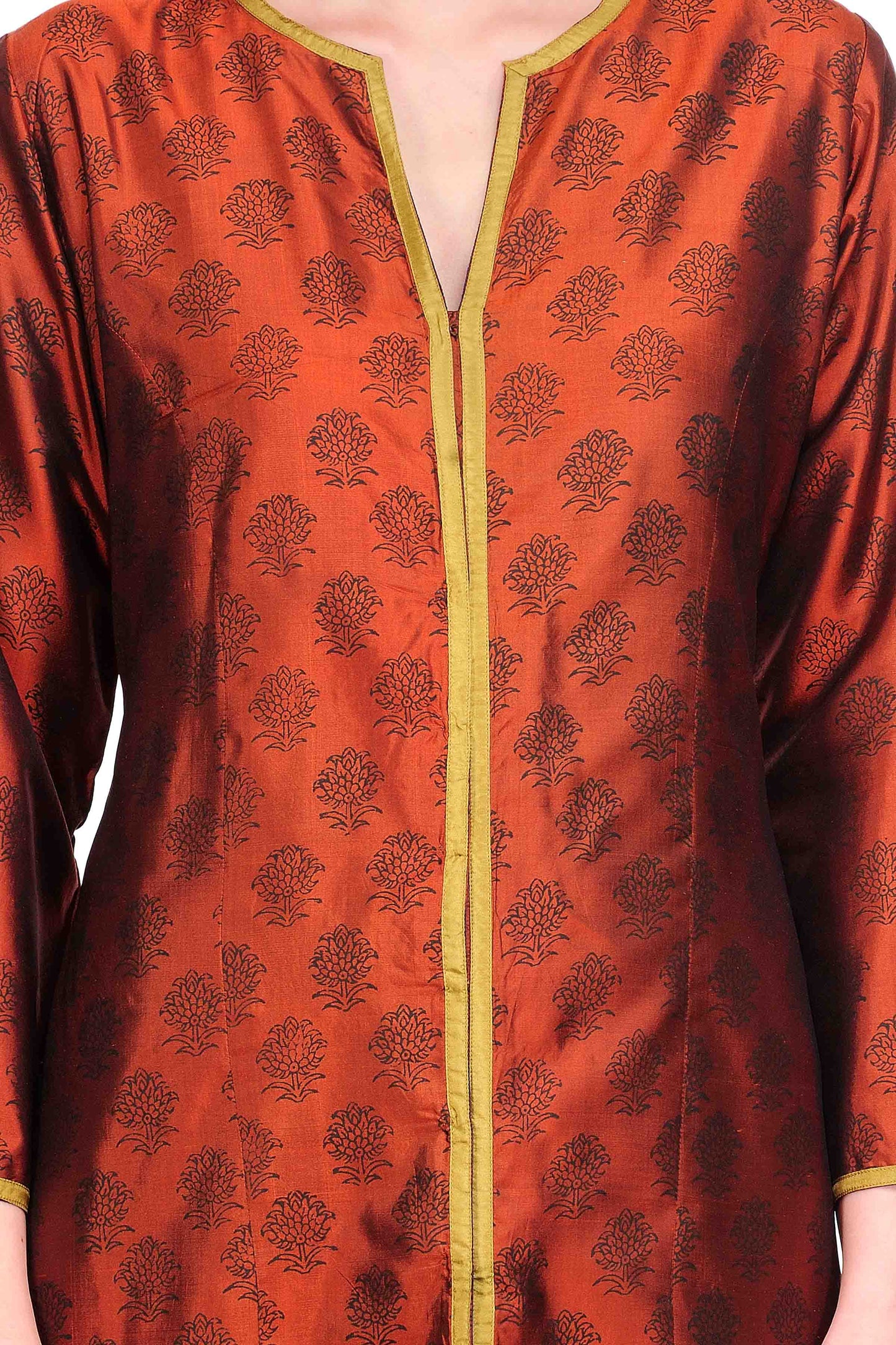 Brown black shaded Silk Block Print Tunic