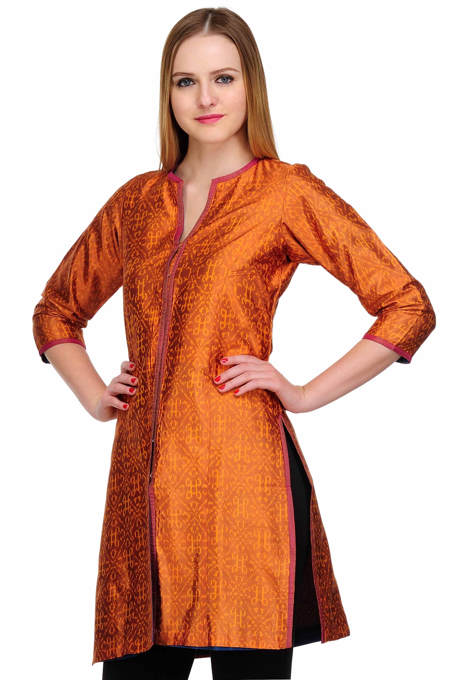Orange Ikat Silk Jacket Style Tunic
