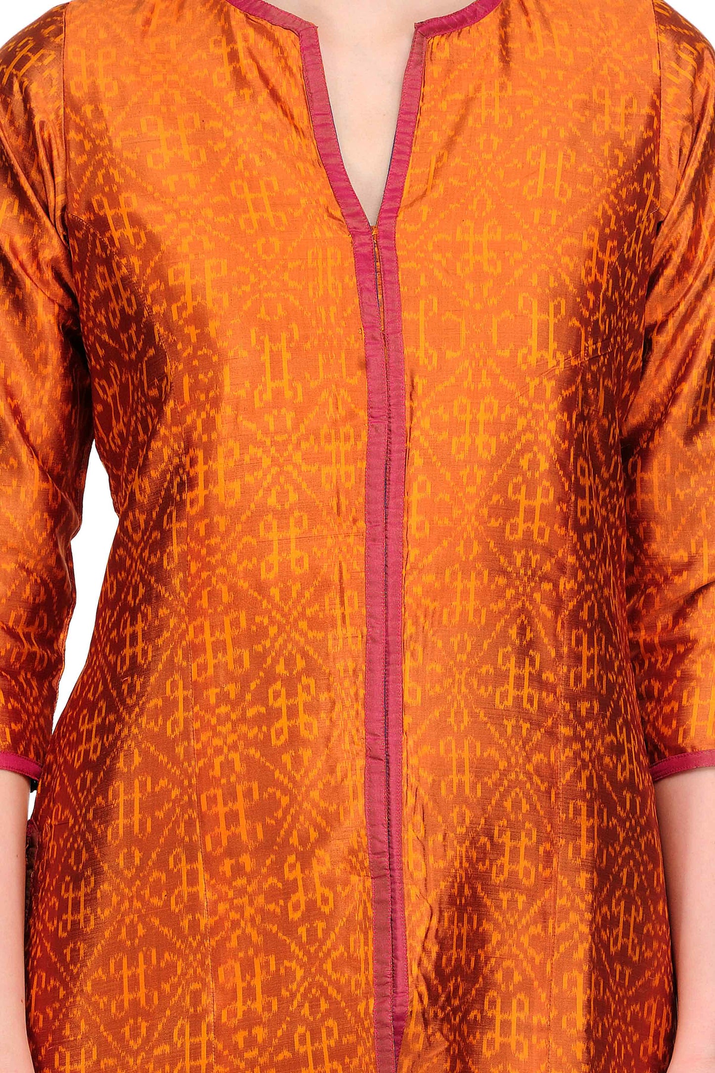 Orange Ikat Silk Jacket Style Tunic