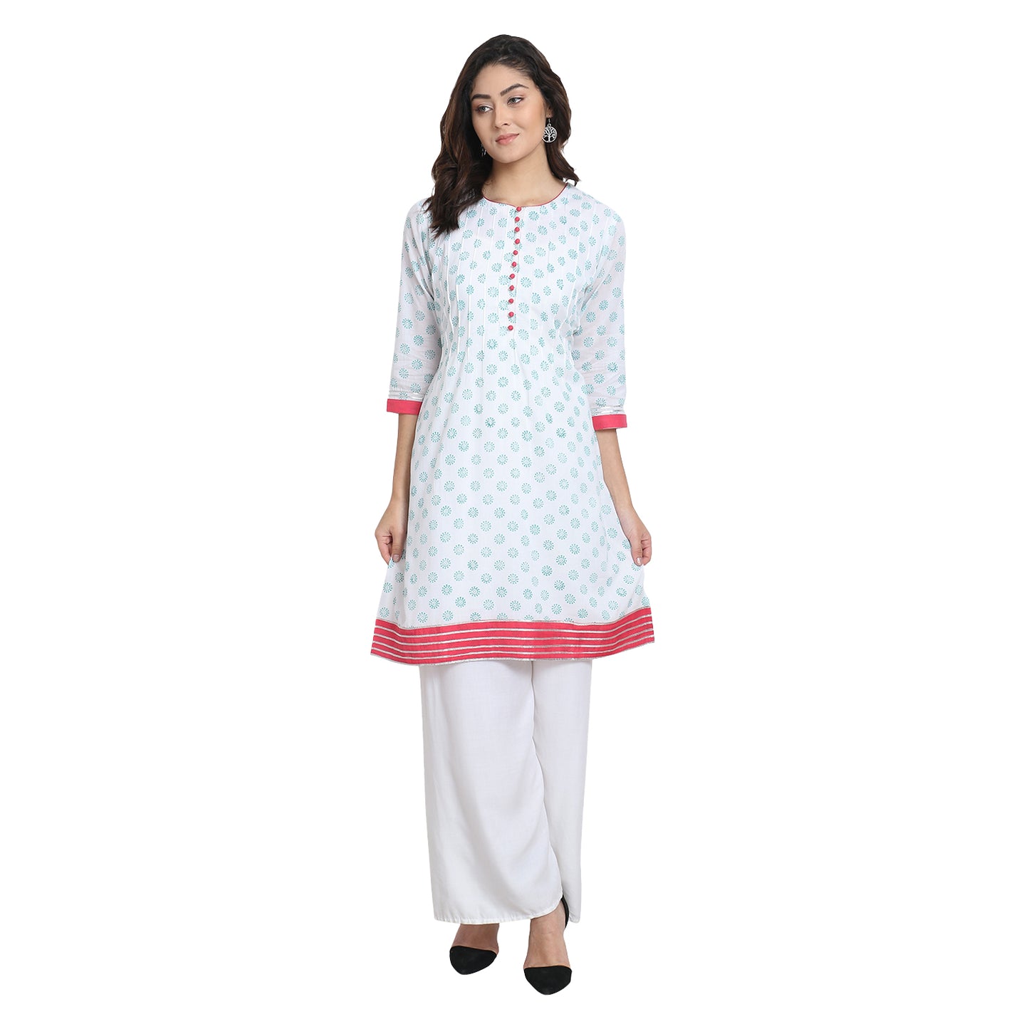 White Block Print Cotton Kurta